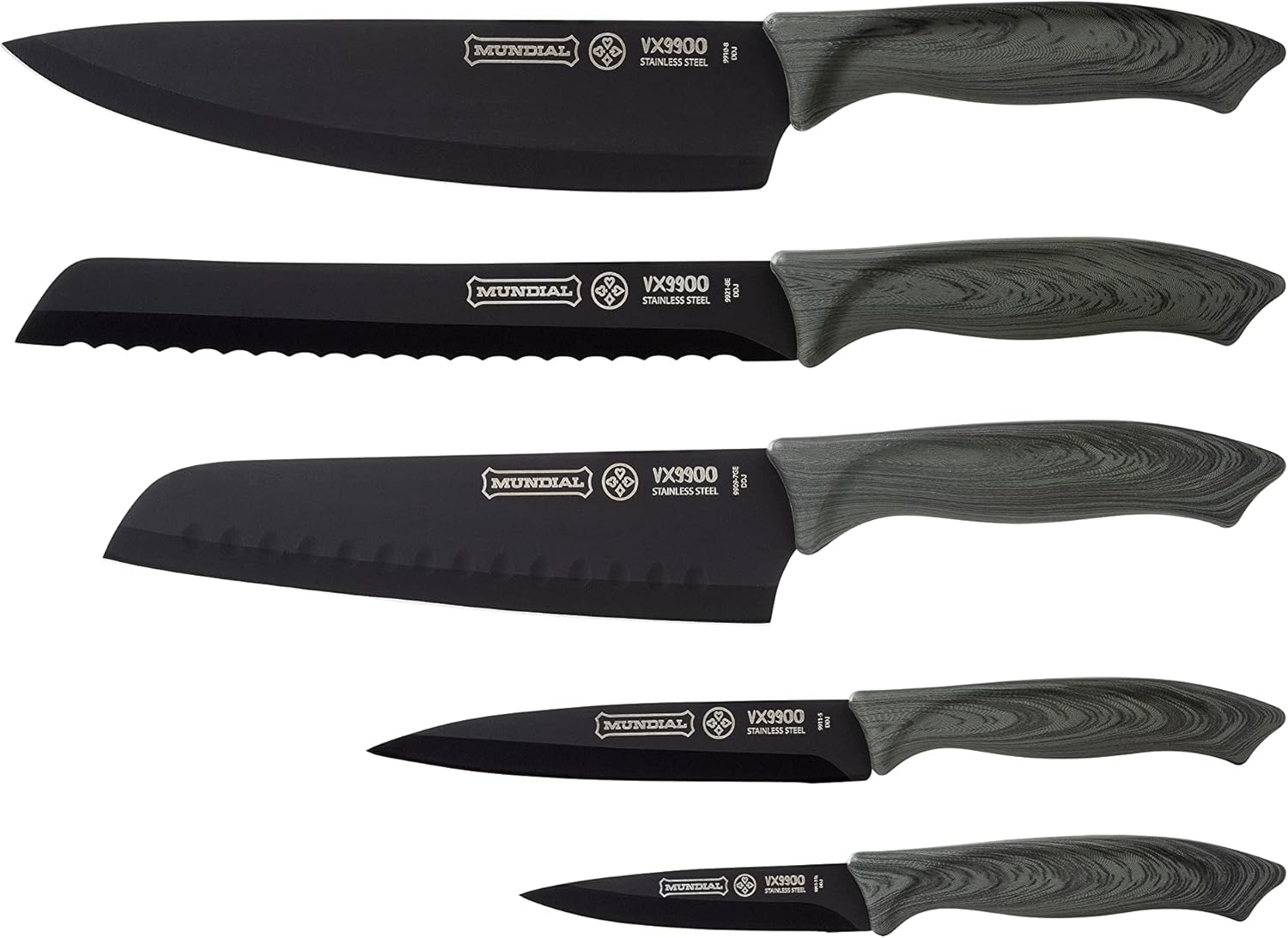 Mundial Stainless Steel, Set of 5 Black Kitchen Knives with Plastic Protectors, Ideal for All Cutting, Slicing, and Chopping Needs, Sleek Black Blades with Comfortable Ergonomic Handles