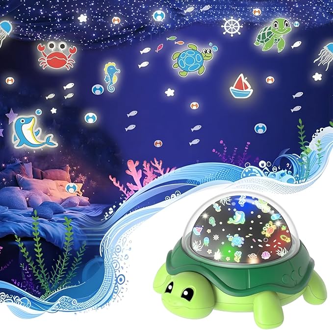 Gusweet Night Light for Kids,360°Slient Rotating Ocean Star Projector Lights with 10 Lighting + 2 Films,USB Powered Cute Lamp for Bedroom Bedside Nursery Decor,Christmas Birthday Gifts for Baby Girls Boys