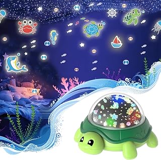Night Light for Kids,360°Slient Rotating Ocean Star Projector Lights with 10 Lighting + 2 Films,USB Powered Cute Lamp for Bedroom Bedside Nursery Decor,Christmas Birthday Gifts for Baby Girls Boys