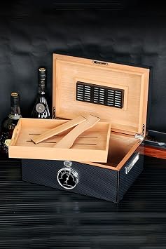 Black Carbonfiber 2 Tier Humidor Cigar Box Rc05