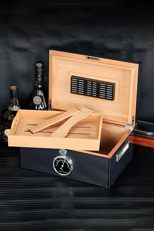 Black Carbonfiber 2 Tier Humidor Cigar Box Rc05