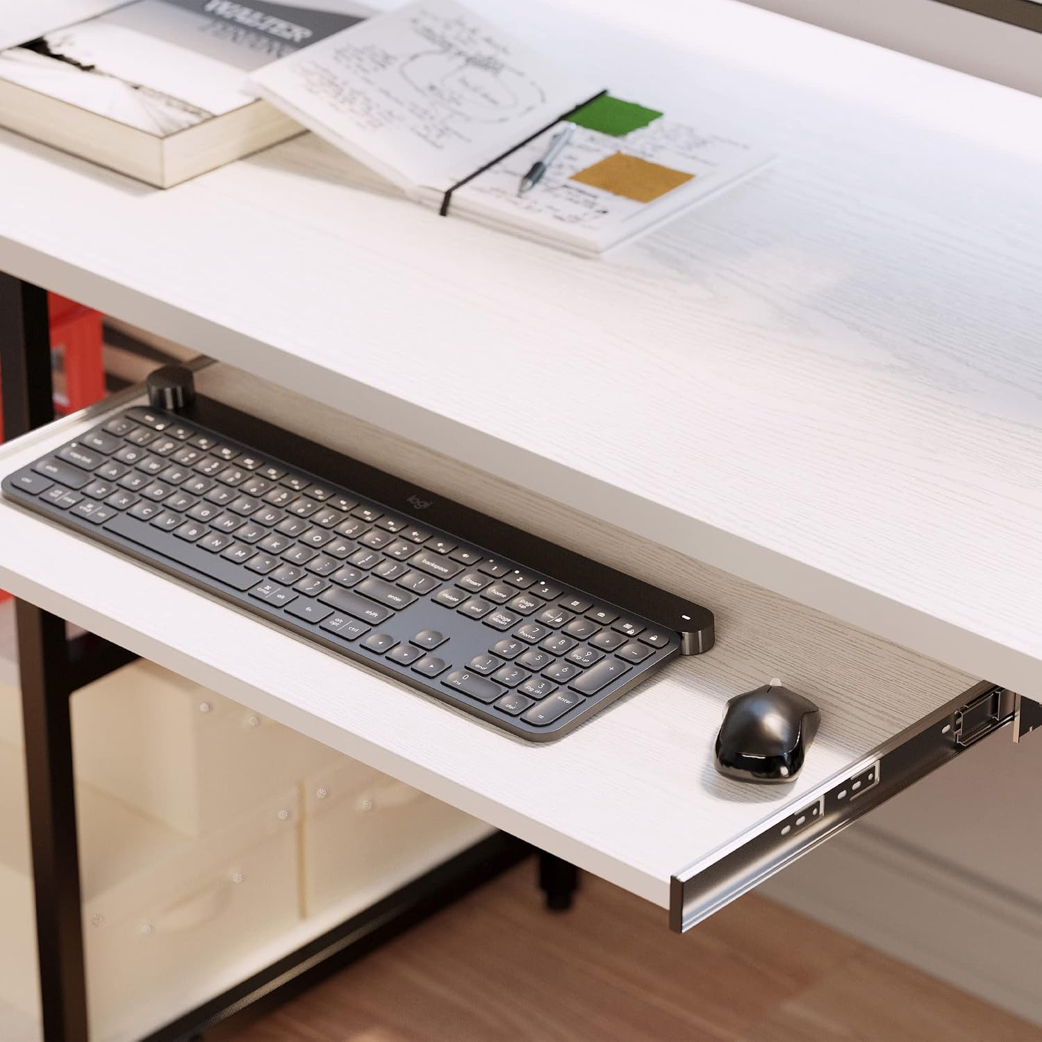 IRONCK Computer Writing Desk, Home Office PC Desk with Keyboard Tray Monitor Stand Storage CPU Stand, Modern Study Writing Table for Home Office,55" White