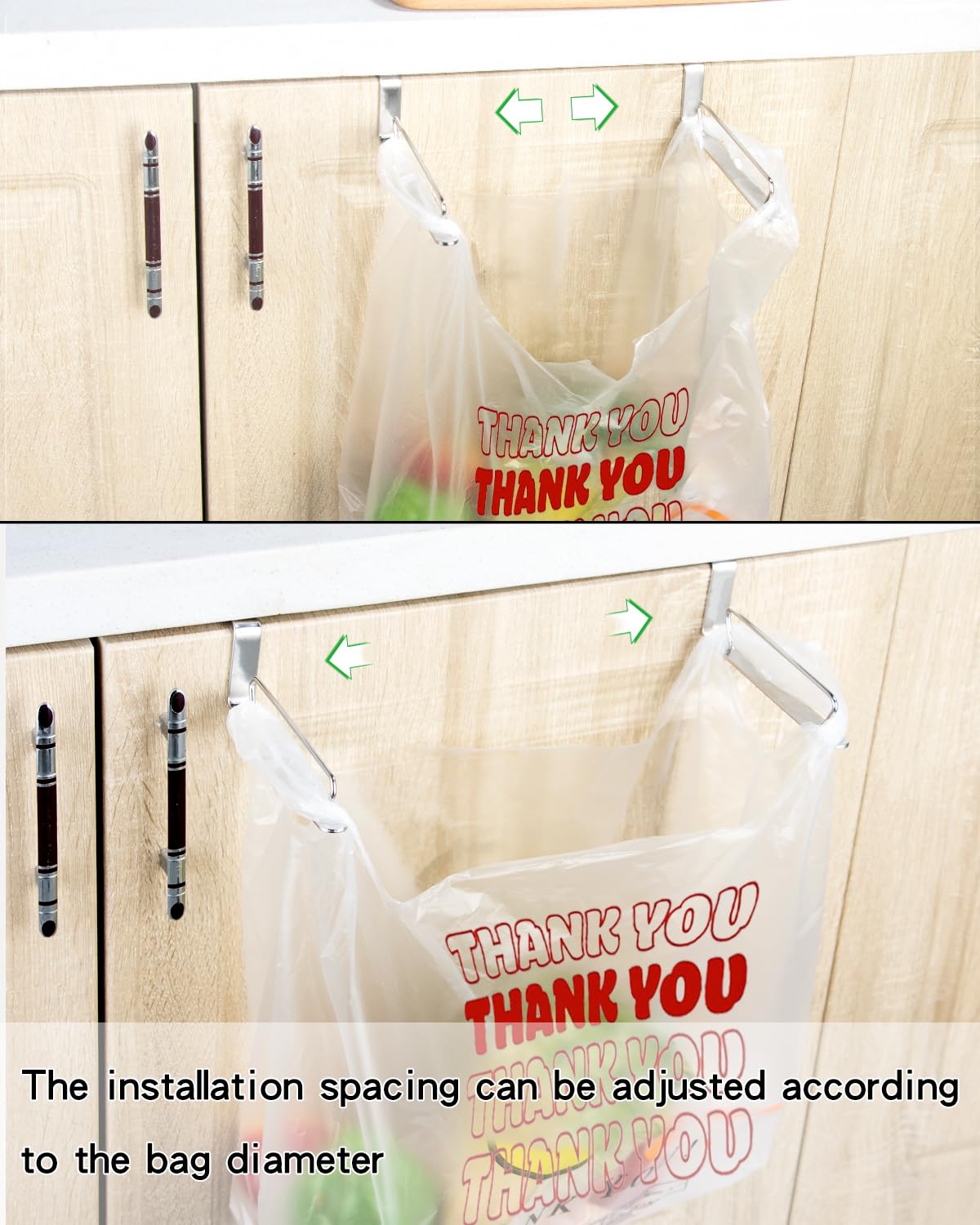 Trash Bag Holder Rack, Over Cabinet Door Garbage Bag Storage Organizer, Stainless Steel, 5.5 Inches