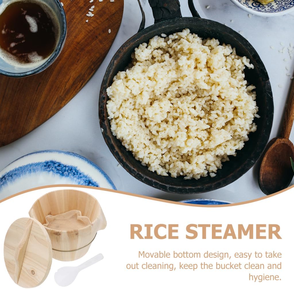 Zerodeko Handmade Wooden Steaming Bucket with Detachable Lid and Movable Bottom Natural Wood Rice Steamer for Kitchen Use Easy to Clean Smooth Surface Keeps Rice Warm Longer