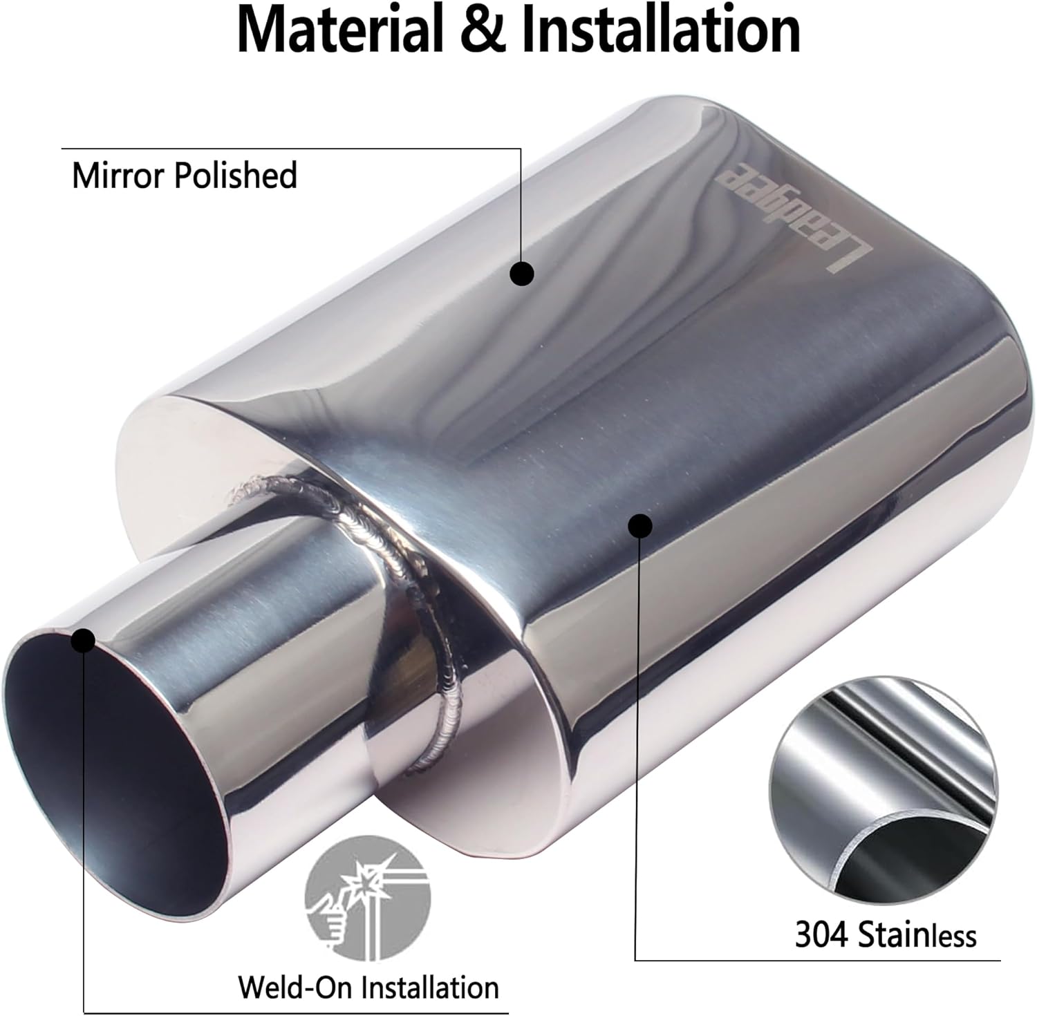 Set of 2 Square Exhaust Tip 2.5" Inlet 3" x 5.5" Outlet 9" Long Chrome Stainless Steel Polished Diesel Pipe Weld-On