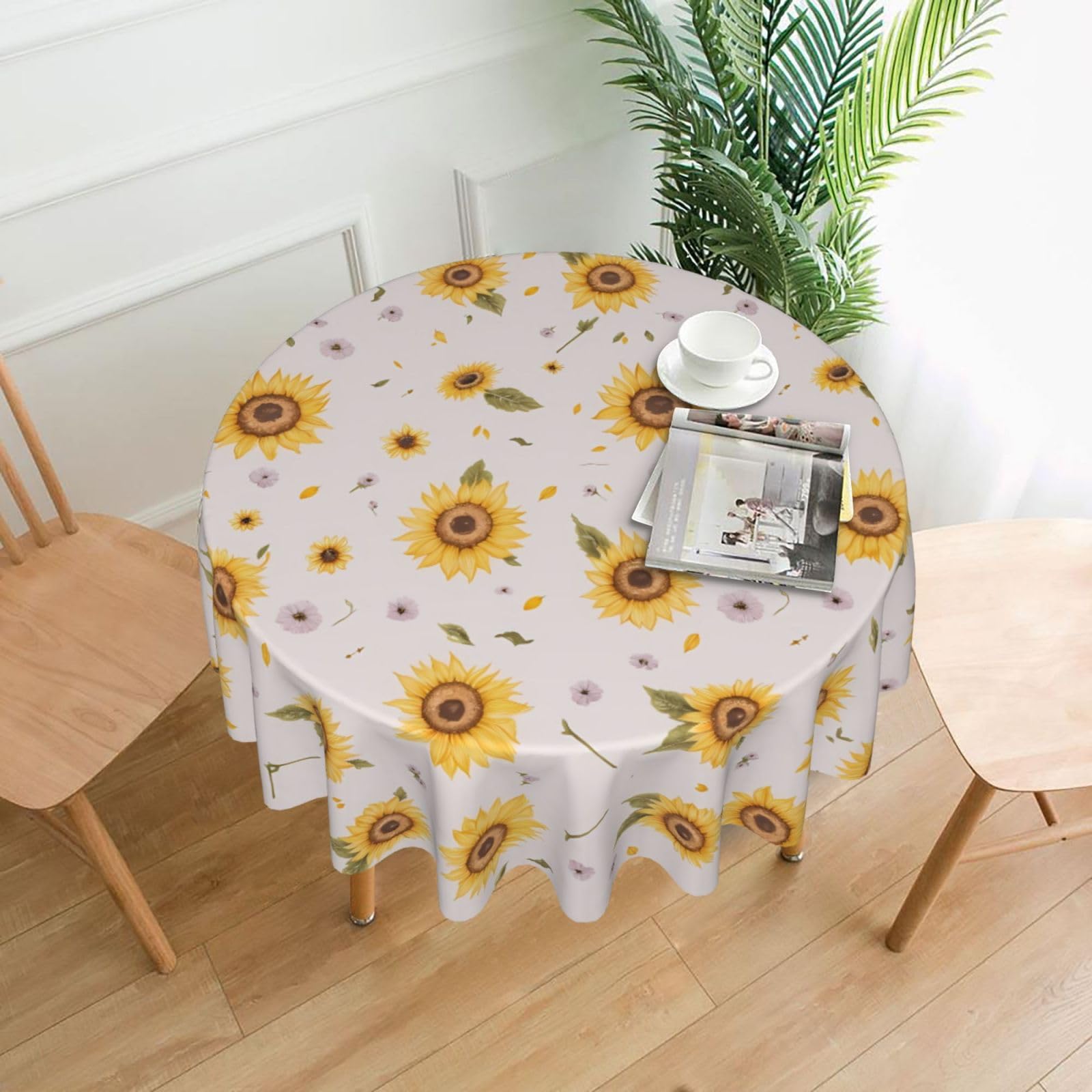 HLBSDM Gray Sunflower Printed Practical Round Tablecloth, Durable, Suitable for Home, Restaurant, Hotel, Gathering, and Decorative Table Covers