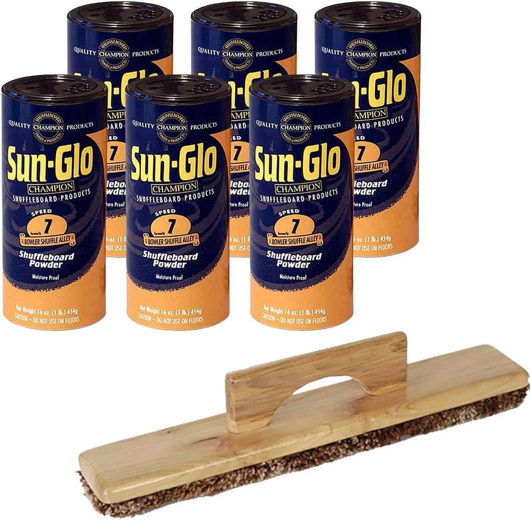 Sun-Glo 6 Cans #7 Shuffle Alley Wax & 1 Shuffleboard Sweep