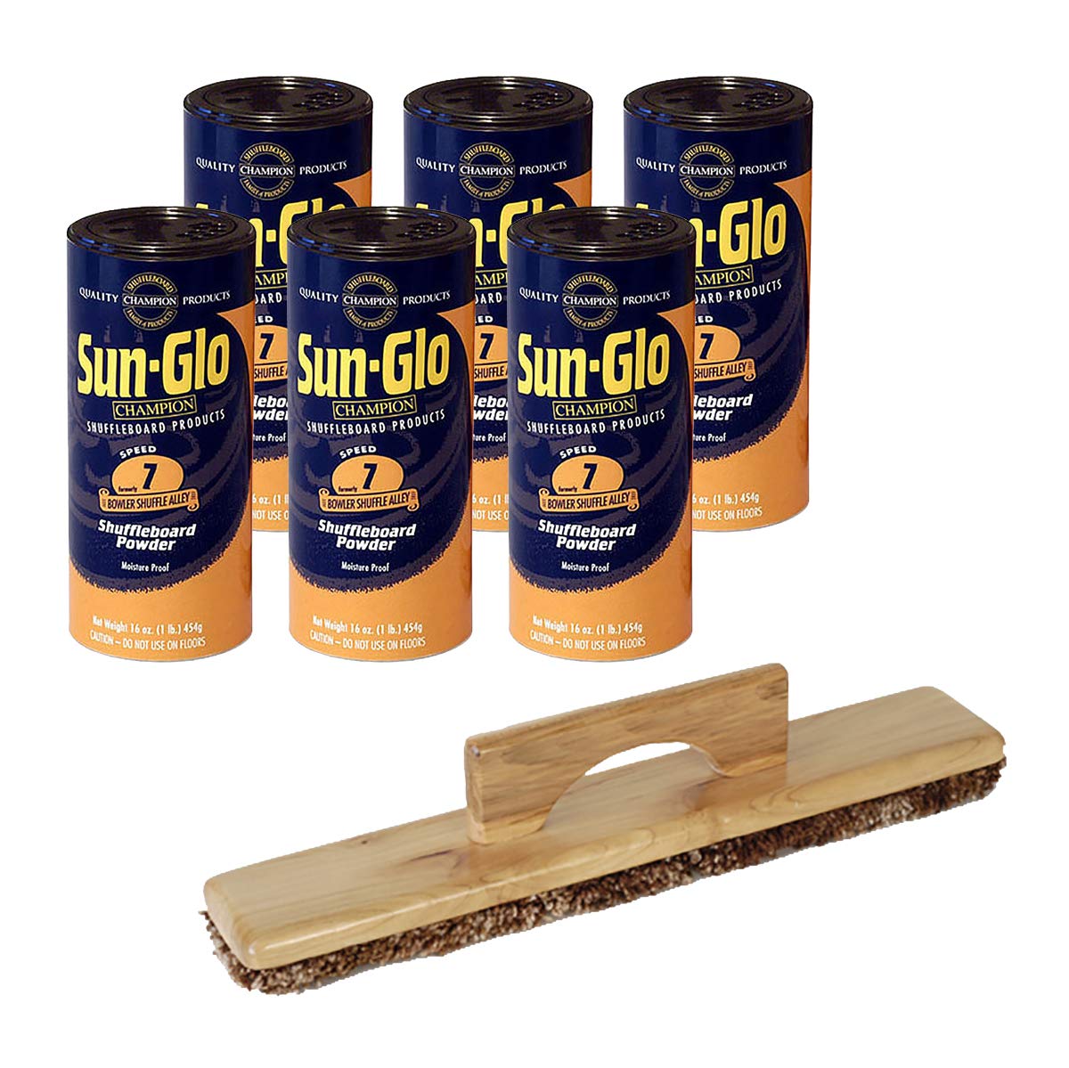 Sun-Glo 6 Cans #7 Shuffle Alley Wax & 1 Shuffleboard Sweep
