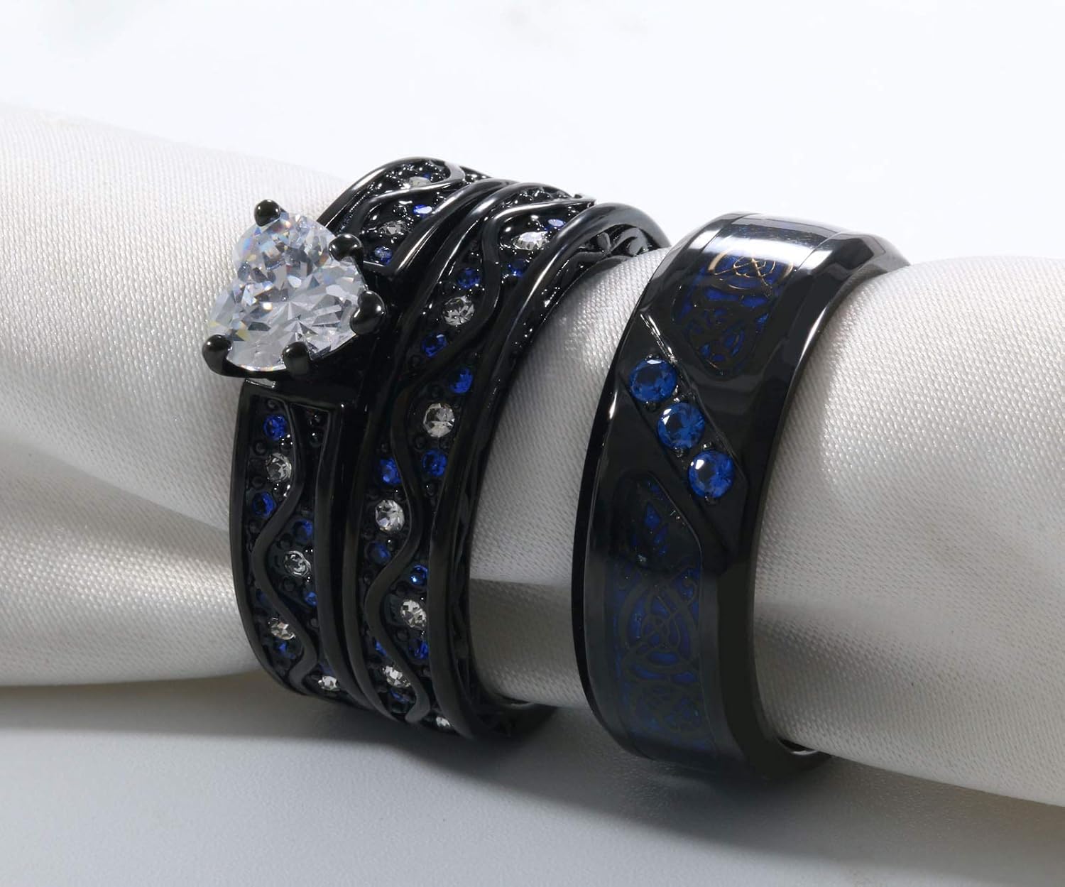 Ringheart His & Hers Couple Rings Set - Heart & Cz Wedding Bands In Titanium Steel