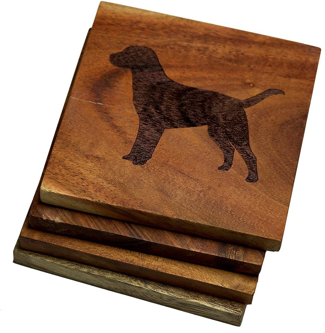 Dog Coasters – Breed: Boxer (10+ Dog Breeds Available) Dog Lover Drink Coasters - Engraved Acacia Wood Design – Dog Lover Gift, Boxer Gifts – Unique Dog Decor (Set of 4)