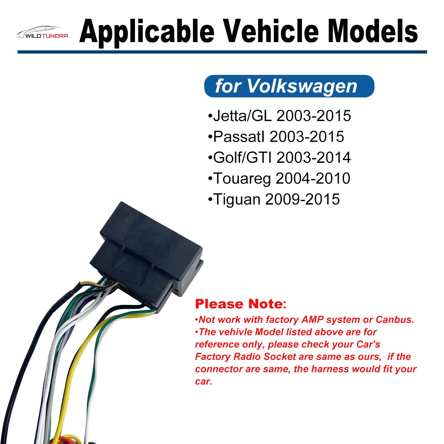 Arnés de cableado de radio ISO de 16 pines para Volkswagen Jetta Passat Golf GTI Touareg Tiguan 2003-2015 con adaptador de antena de radio inversa SWC, adaptador estéreo de coche Plug & Play