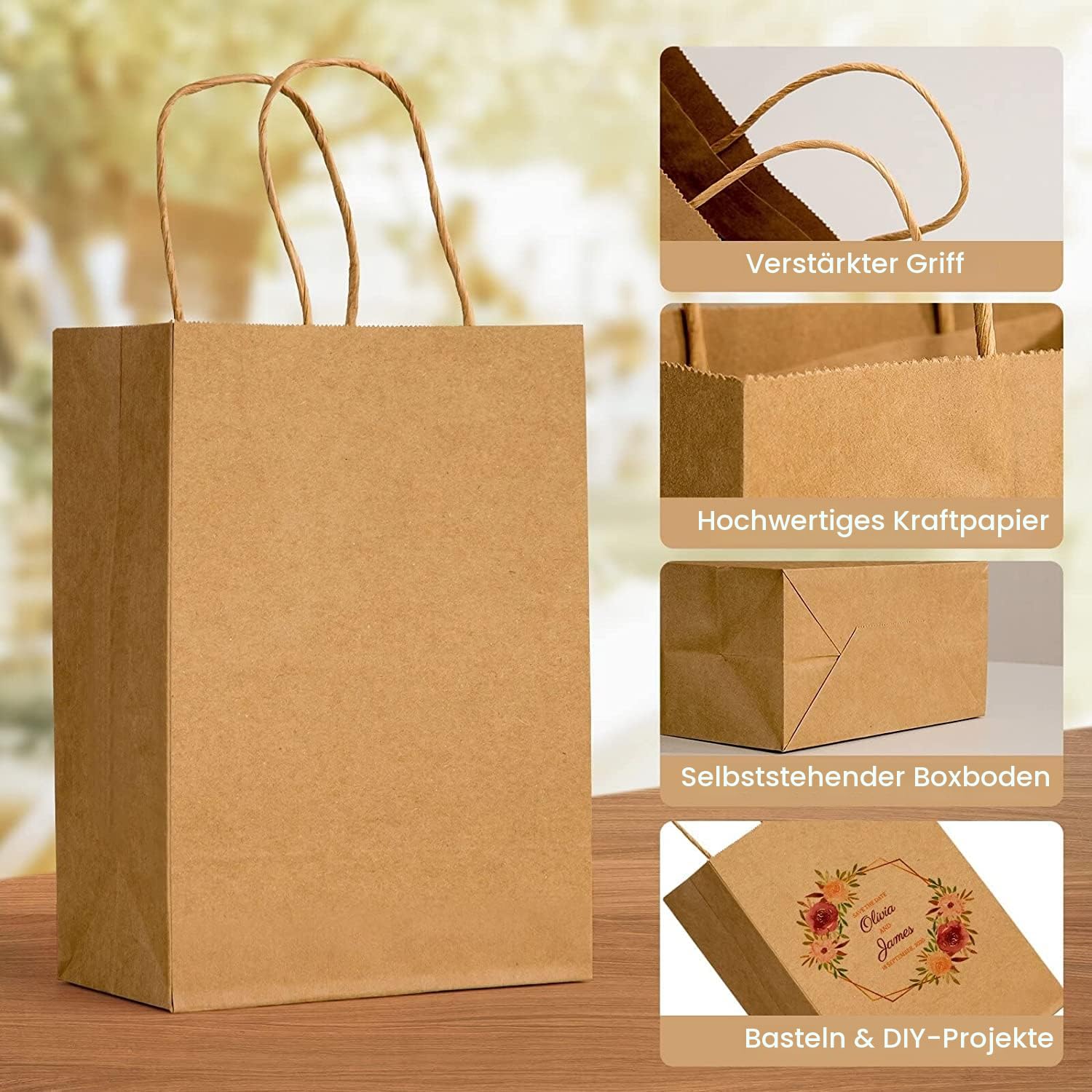 100stk Braun Papiertüten mit Henkel, Gemischte Größen Papiertragetaschen, Perfekte Kraftpapiertüten für Business, Einkaufstaschen, Einzelhandelstaschen, Partytüten, Geschenktüten, Merchandise-Taschen