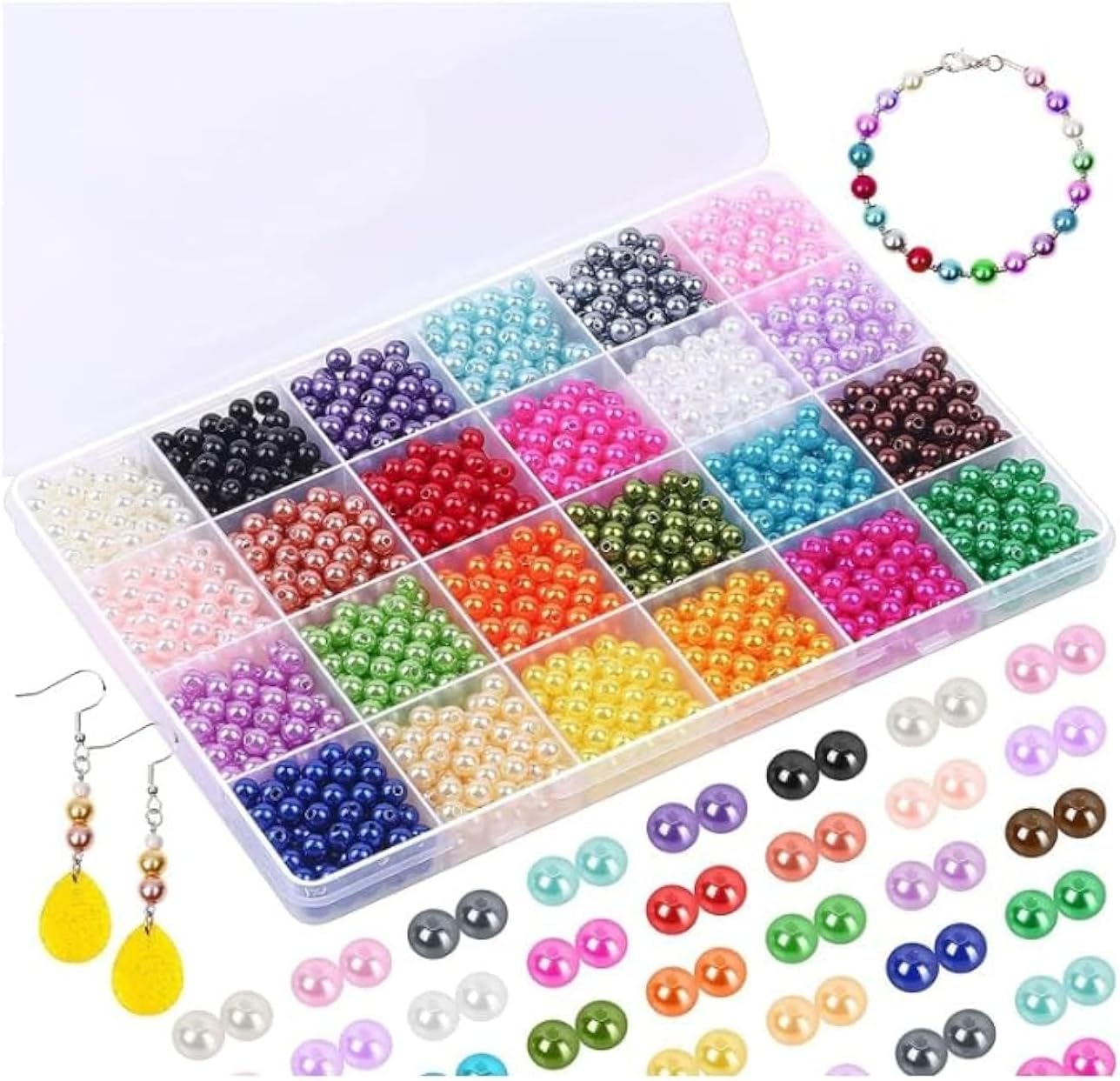 GrabMantra 750+ Pcs 8mm 24 colors Round Pearl Crystal Beads with Holes for Jewelry Making Handcrafted Loose Spacer Beads for DIY Craft Jewelry Making Necklaces Bracelets(MultiPearl8mm)
