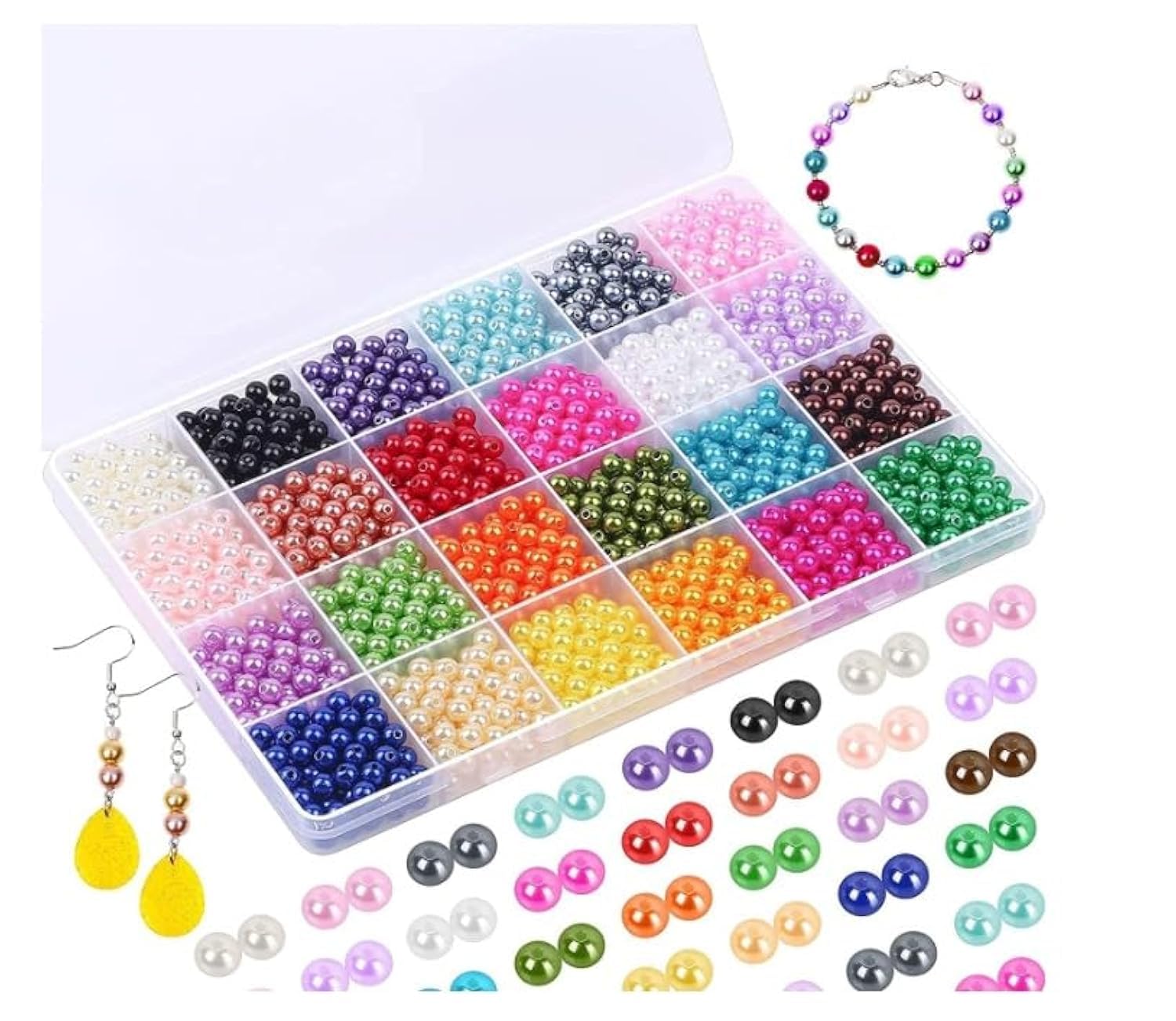 Grab Mantra GrabMantra 750+ Pcs 8mm 24 colors Round Pearl Crystal Beads with Holes for Jewelry Making Handcrafted Loose Spacer Beads for DIY Craft Jewelry Making Necklaces Bracelets(MultiPearl8mm)