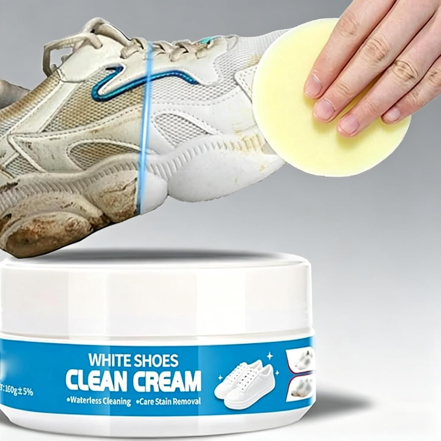 White Shoe Cleaner Cream, Multipurpose No-Wash Solid Cleaning Paste with Sponge, Removes Stains & Dirt, White Shoes Clean Cream for Leather Sneakers Soles Canvas(2Pcs)