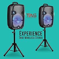 Vista 5 de QFX PBX-616SM - Altavoz recargable Bluetooth de 15 pulgadas con luces LED, micrófono y soporte, color negro