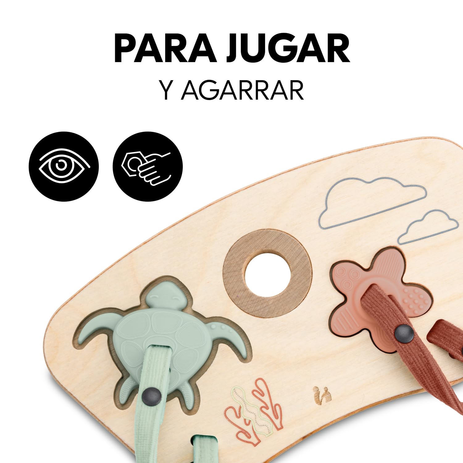 hauck Juego Encajables Bebé para Alpha+, Beta+ y Arketa - Puzzle para Niños de Madera y Silicona Alimentaria - Estimula Coordinación Mano-ojo - Juguetes desde 10 Meses - Turtle & Flower
