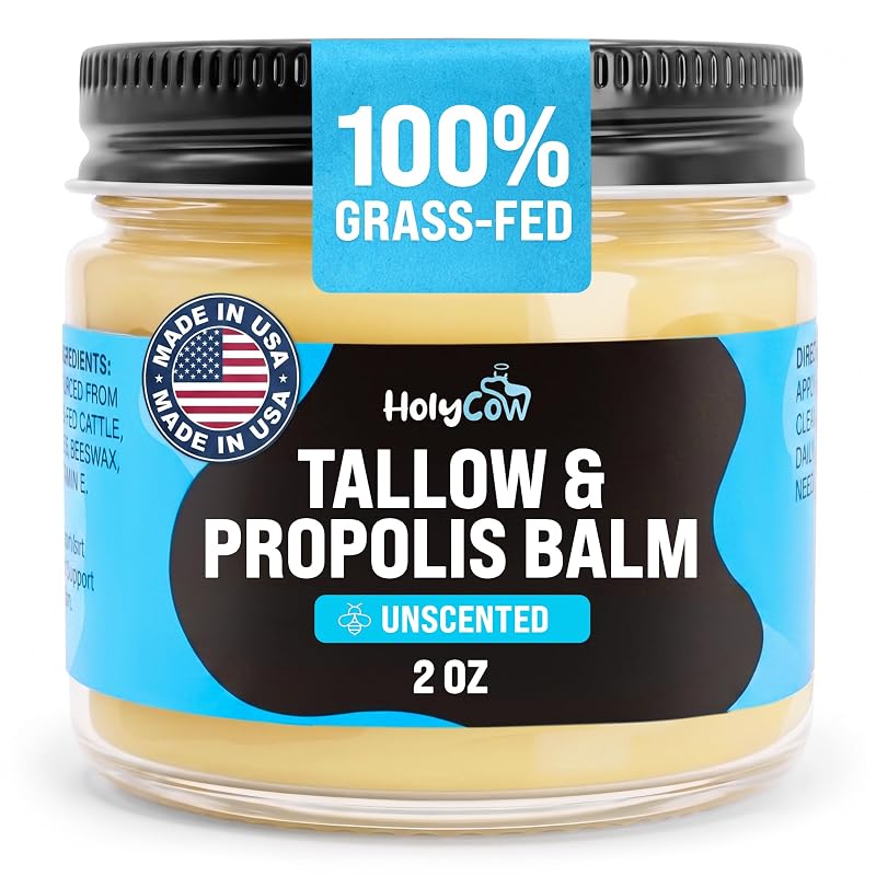 HolyCow Bálsamo de sebo bovino não batido com própolis e óleo de jojoba, 57 g