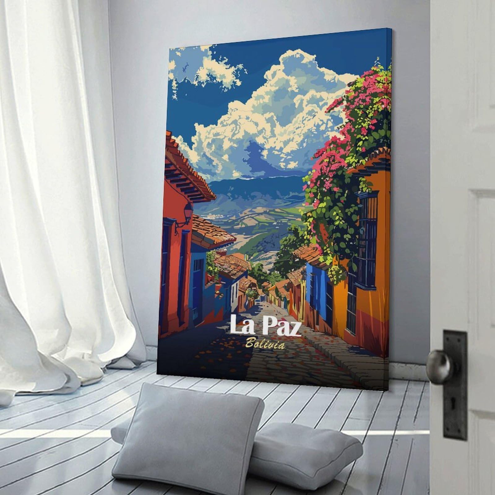 Junmoney La Paz, Bolivia Street View Room Decor Wall Art, 24x36inch(60x90cm), for Living Room, Lounge Or Sitting Room, A Home Accent with Warm Character