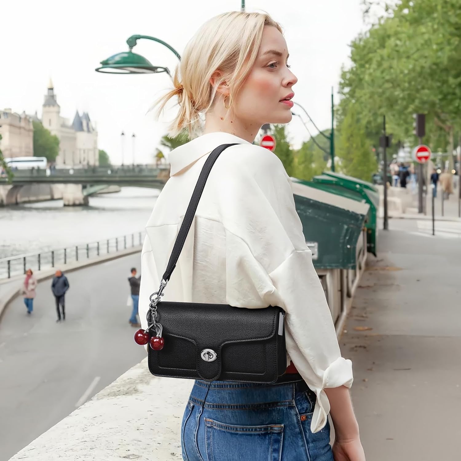 Lexiyat Purses for Women Trendy Crossbody Bags Leather Designer Handbags Travel Shoulder Cherry Bags Charm with 2 Straps - Image 2