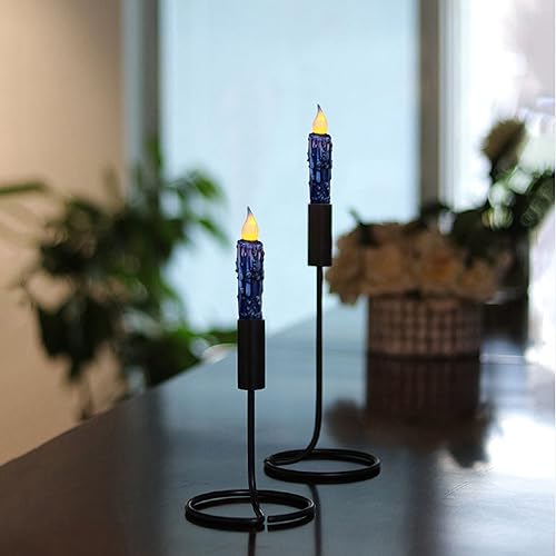 Miniatura 2 de CVHOMEDECO. Velas de cera real sumergidas a mano con temporizador, luces LED rústicas sin llama, 4-34 pulgadas, azul marino, 3 unidades en un paquete