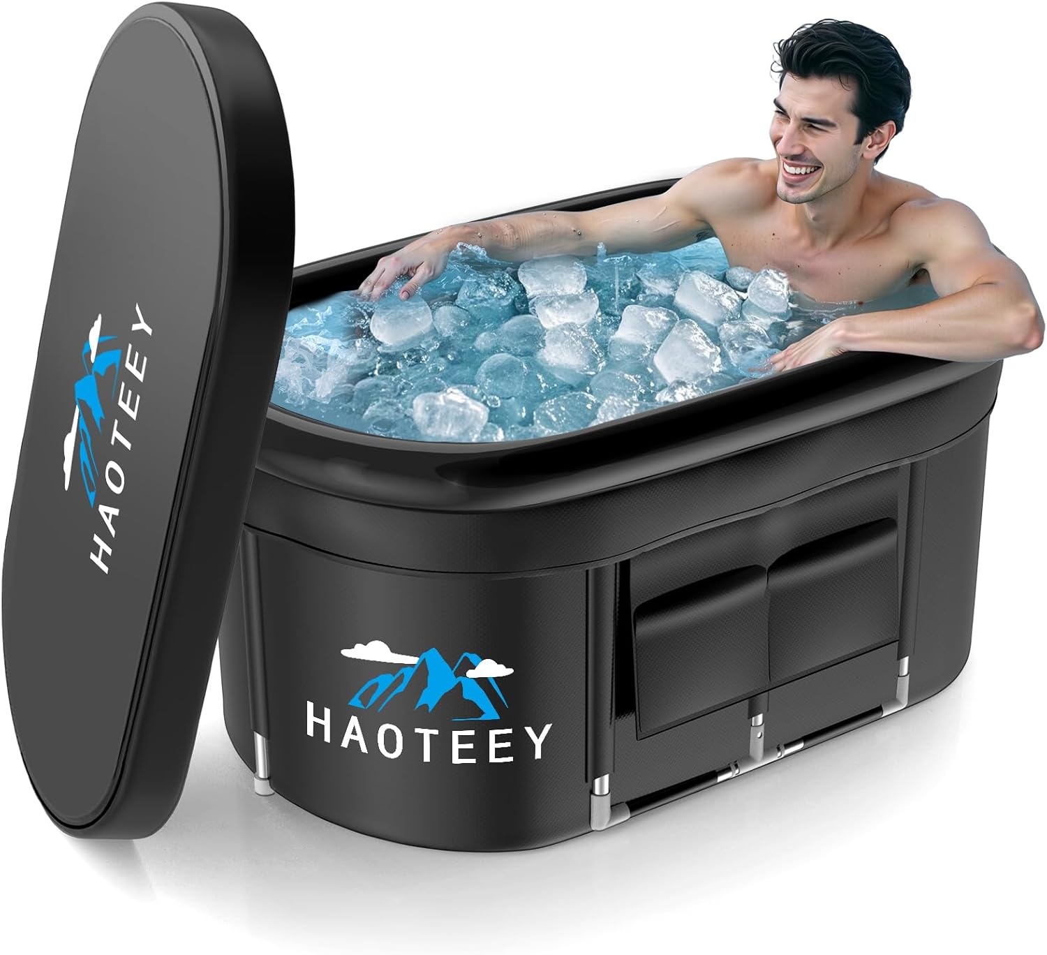 129 gal large oval ice bath tub with air ring, cold plunge tub for cold water therapy exercise recovery, alu support portable bathtub for home, gyms, indoor, outdoor