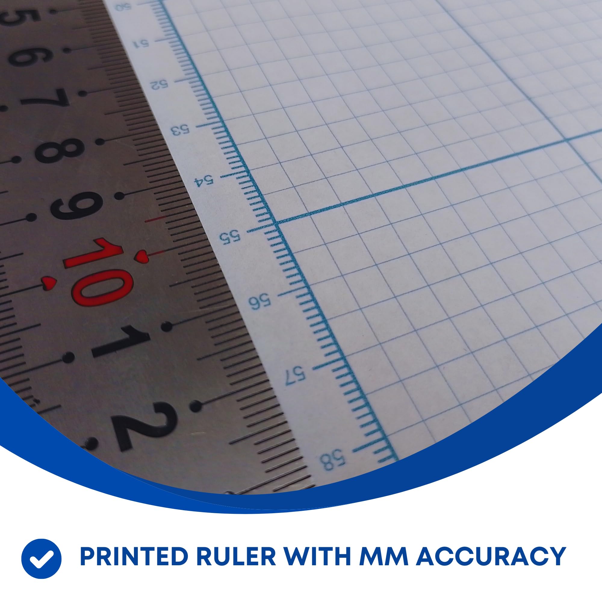 Papel cuadriculado | Rollo de 914 mm x 10 m | Cuadrículas azules impresas de 5 mm y 50 mm | Regla impresa de longitud completa | para dibujo, corte de patrones, ingeniería | Disponible en 50 g/m² y 90
