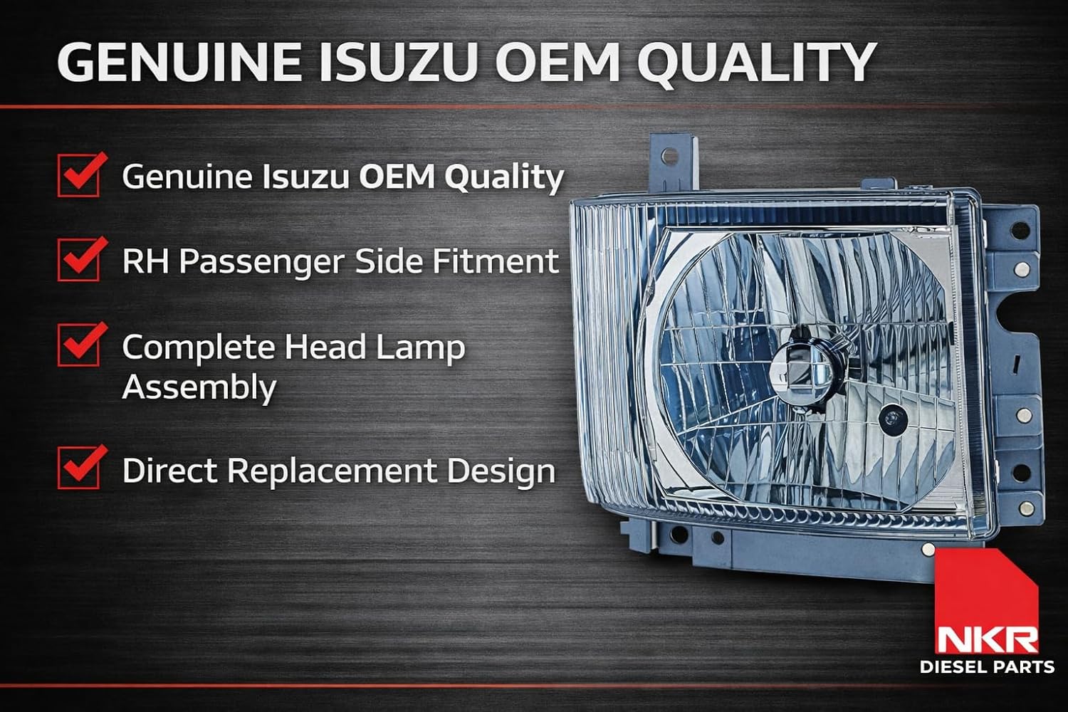 Head Lamp | Right Side RH Headlight Assembly | for Isuzu NPR, NPR-HD, NQR, NRR | 2008-2016