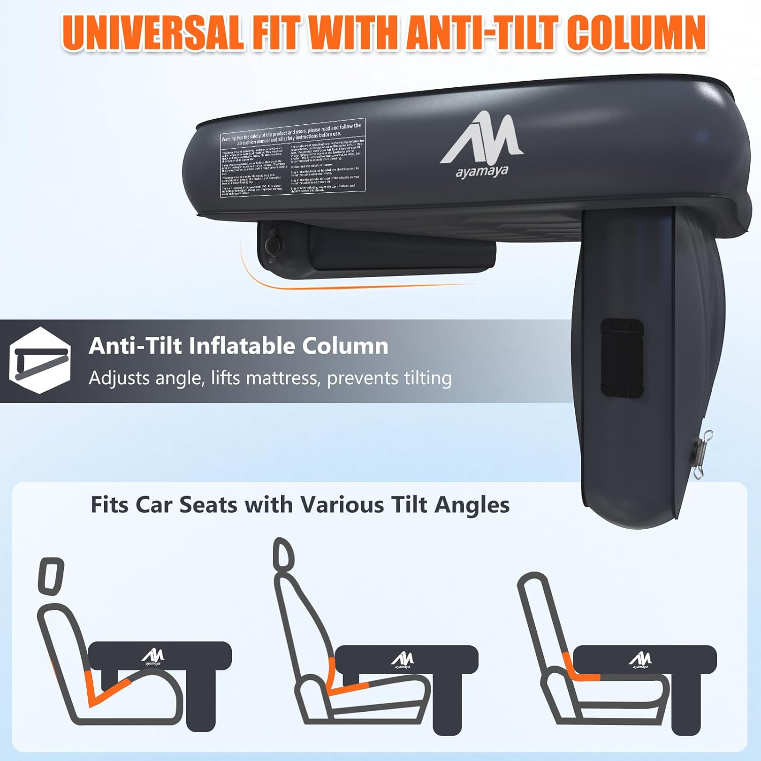 AYAMAYA Car Air Mattress Back Seat, Inflatable Car Bed with Built-in Cordless Rechargeable Air Pump for SUV, Sedan, All-in-One Car Mattress with Pillow & Support Column for Camping, Road Trip, Travel