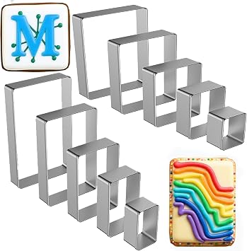 10PCS Rectangle Cookie Cutter & Square Cookie Mold, Stainless Steel Kitchen Baking Supplies, Sandwich Cutters, 5 Sizes for Fondant Cake, Cookies, Biscuits & DIY Party Decor 10PCS