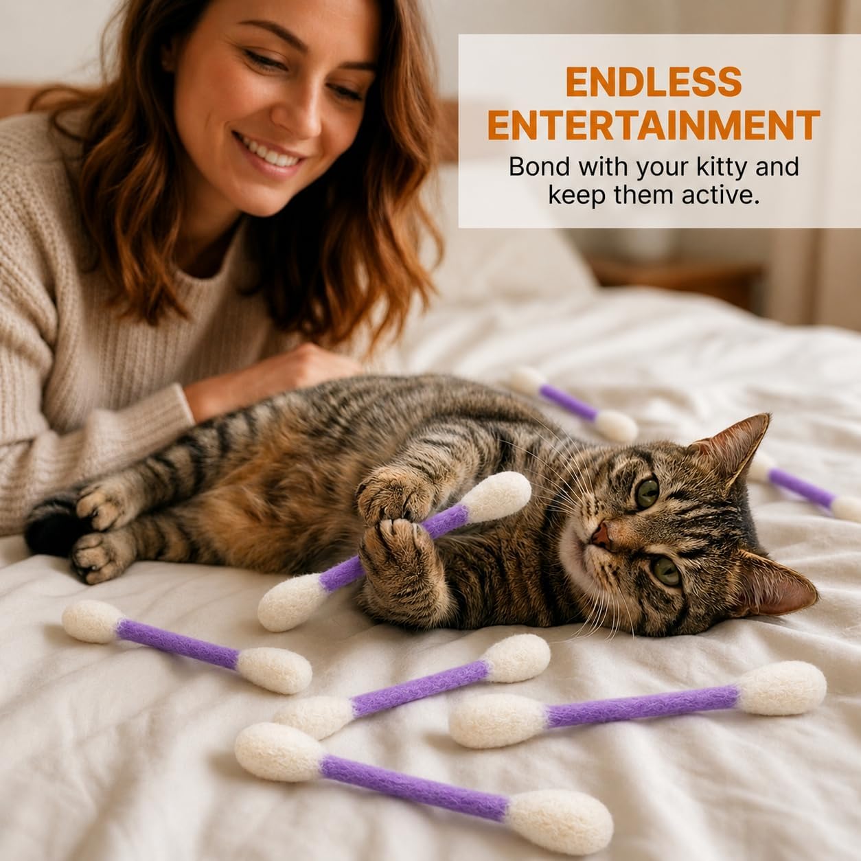 Glaciart One Swabs Cat Toys with Catnip - 6 Pk | Durable for Chew, Cute Cat Toys Interactive Kitty for Boredom, Exercise, & Play | Filled w/Organic Catnip for Anxiety & as Digestive Aid | Gift Idea image 5