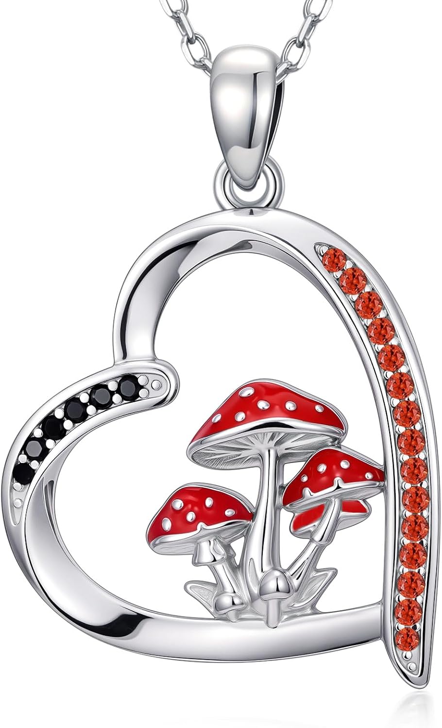 Skeleton Hand Red Rose Necklace 925 Sterling Silver Heart Halloween Pendant Necklace Gothic Jewelry