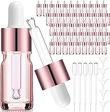 Patelai 48 Pcs 5 ml/ 0.2 oz Frosted Glass Dropper Bottles Essential Oil Bottles with Eye Dropper and Bamboo Lids Perfume Sample Essence Liquid Cosmetic Containers and Funnels (Rose Gold)