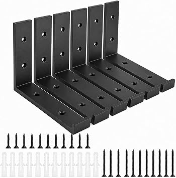 Heavy Duty Shelf Brackets 235mm   6 Pack   5mm Thick Carbon Steel   Industrial Black   50 kg Load Capacity   Floating/Wall Mounted Support for Scaffold Board and DIY Floating Shelf, 235   40   150 mm