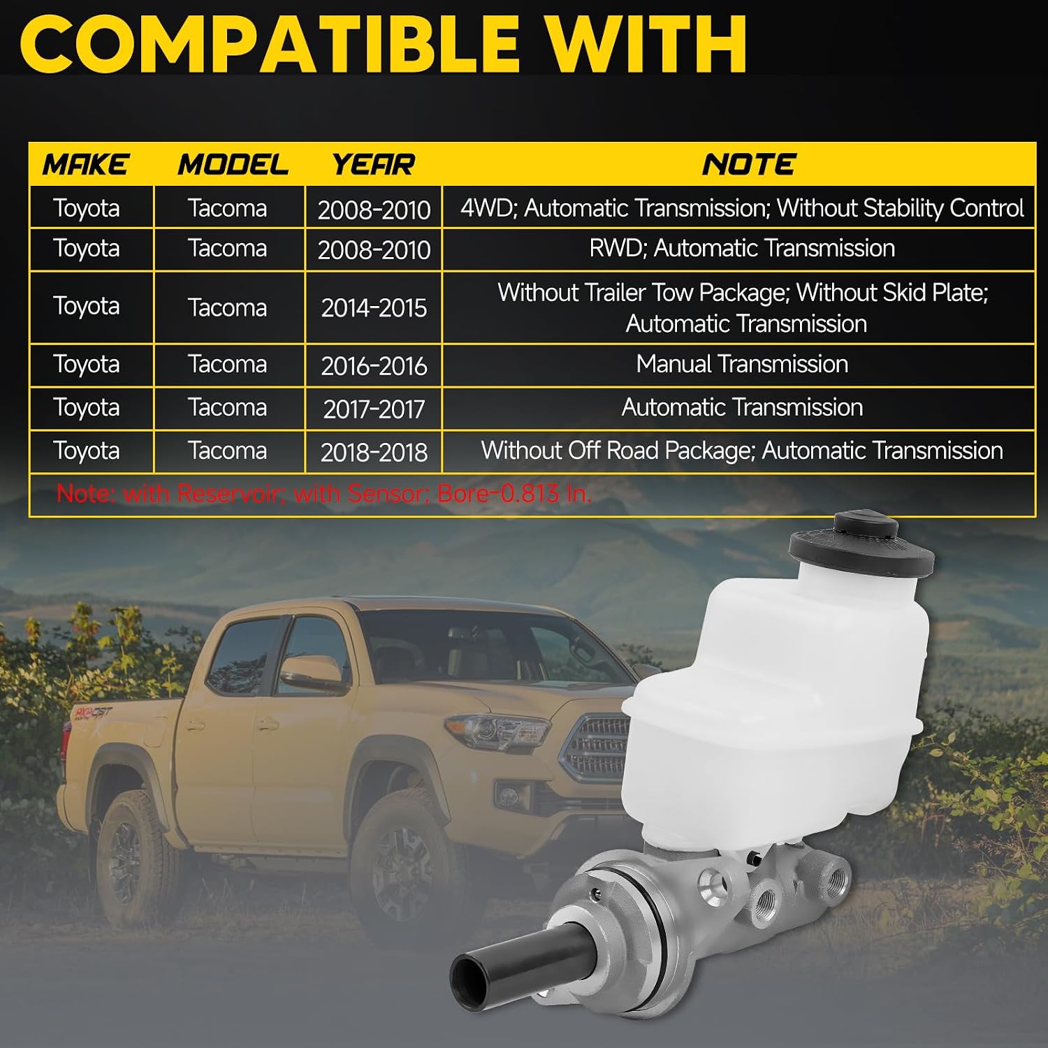 4720104150 Brake Master Cylinder with Reservoir and Sensor Compatible with Toyota 2008-2010 2014-2018 Tacoma Replaces OE M630597