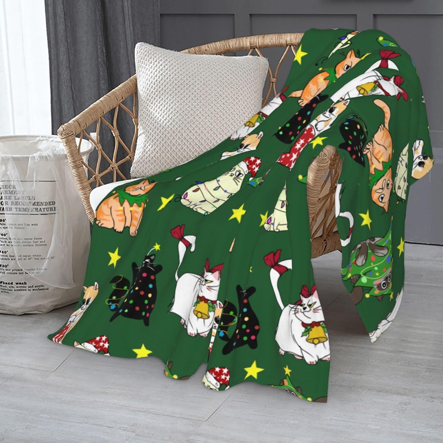 Cute Christmas Cat Throw Blanket Cozy Fluffy Plush Blanket Soft Flannel Throw Blanket for Kids Men Women Gift Sofa Bed Couch 50"x40" Christmas - Image 8