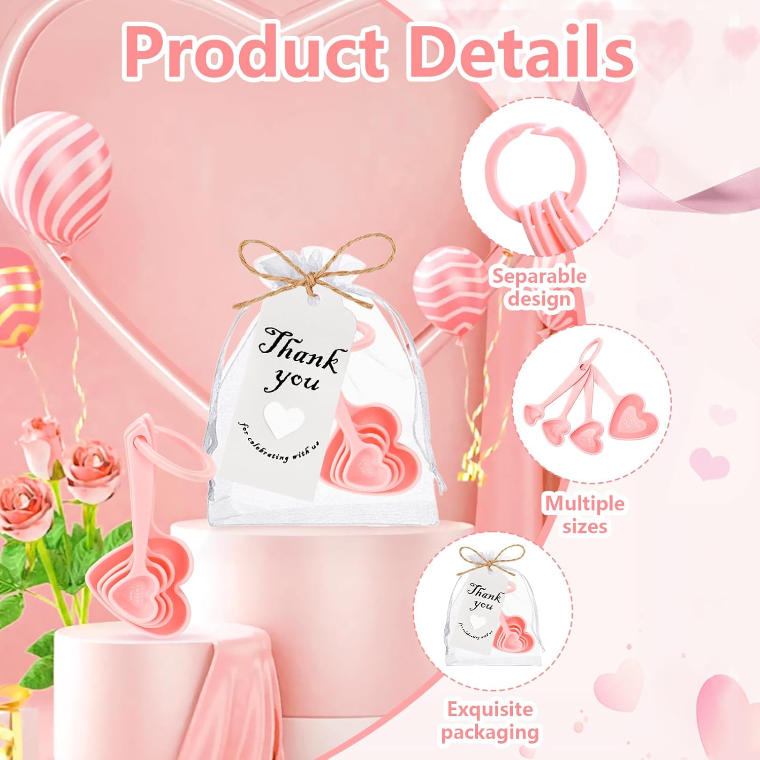 50PCS Heart Shaped Measuring Spoons Plastic Measuring Spoons Party Favors for Bridal Shower Wedding Anniversary Baby Shower Decoration Gifts Individual Souvenirs