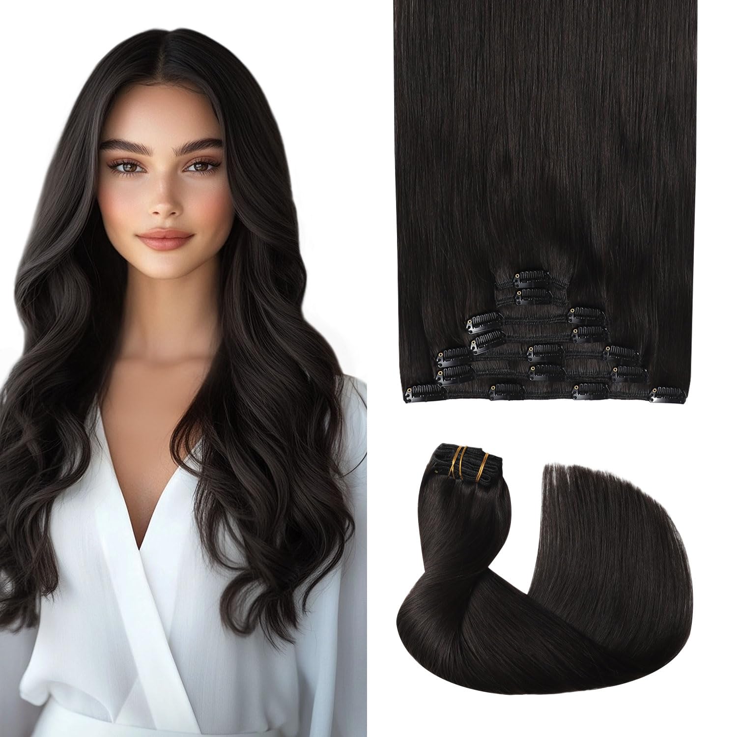 Human Hair Extensions 16 Inch Double Weft Seamless Remy Hair Remy Royale Double Drawn Human Hair Weft Weave Extensions  main image 3