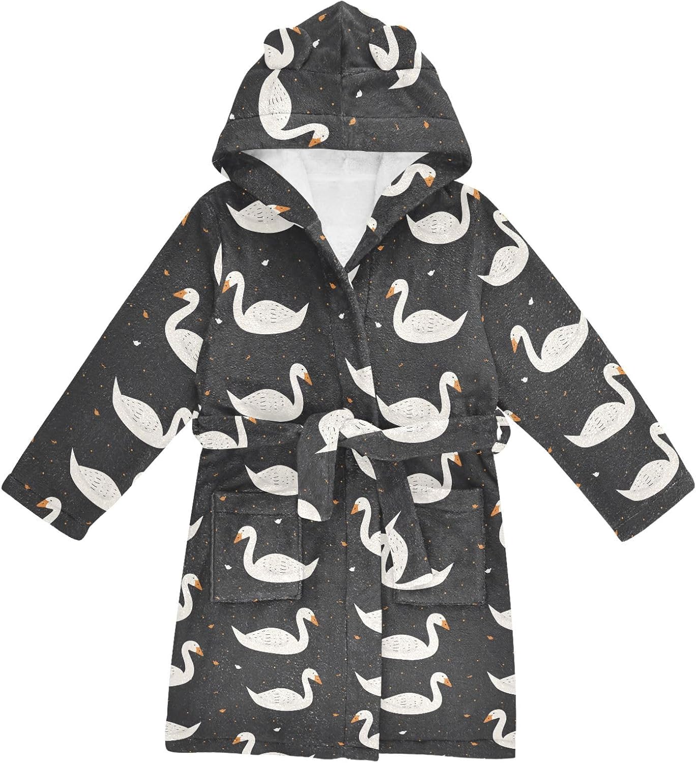 senya Duck on Black Background Toddler Hooded Bathrobe Kids Soft Plush Bath Towel Robes for Boys Girls 2-12 Years