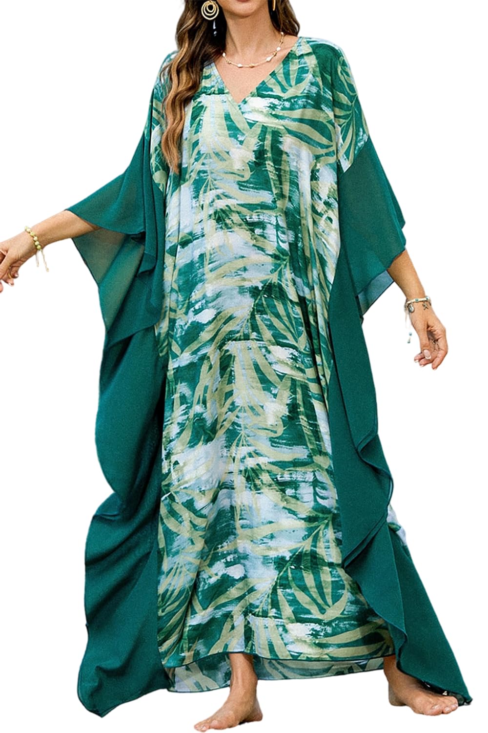 LikeJump Women's Summer Beach Dress Maxi Kaftan Long Pareos Bikini Cover Up Robes Peacock Blue