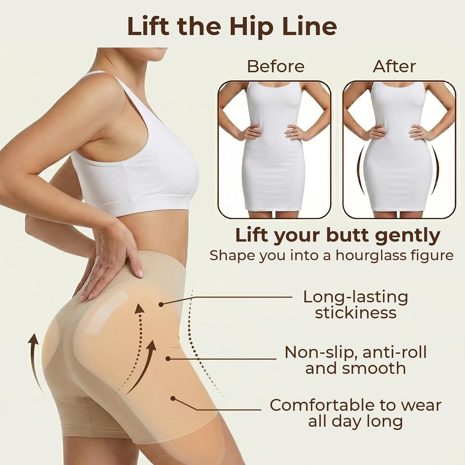 2 Pcs Self Adhesive Silicone Hip Pads, Big Silicone Hips and Buttocks Corrector, Realistic Thick Hip Dip Filler Enhancer for Women
