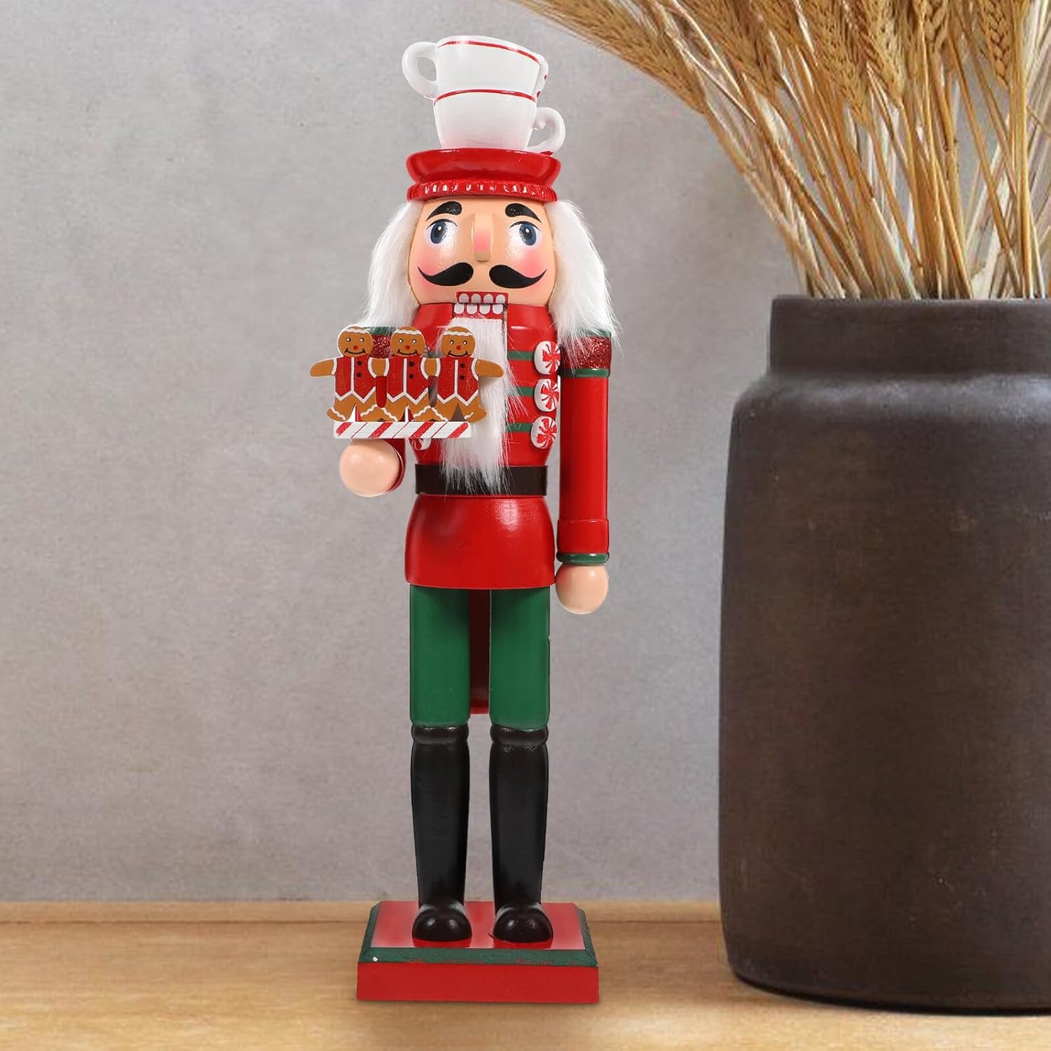 Wooden Christmas Nutcracker Figurine 35cm Classic Holiday Nutcracker Soldier Decoration for Home Party Seasonal Mantel Tabletop Display
