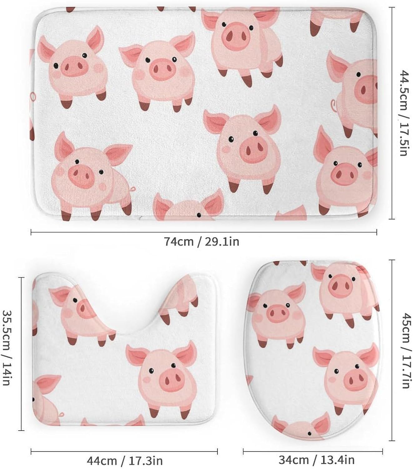 Cute Little Pigs Modern Bathroom Sets with Shower Curtain and Rugs Decor 4 Pcs with 12 Hooks
