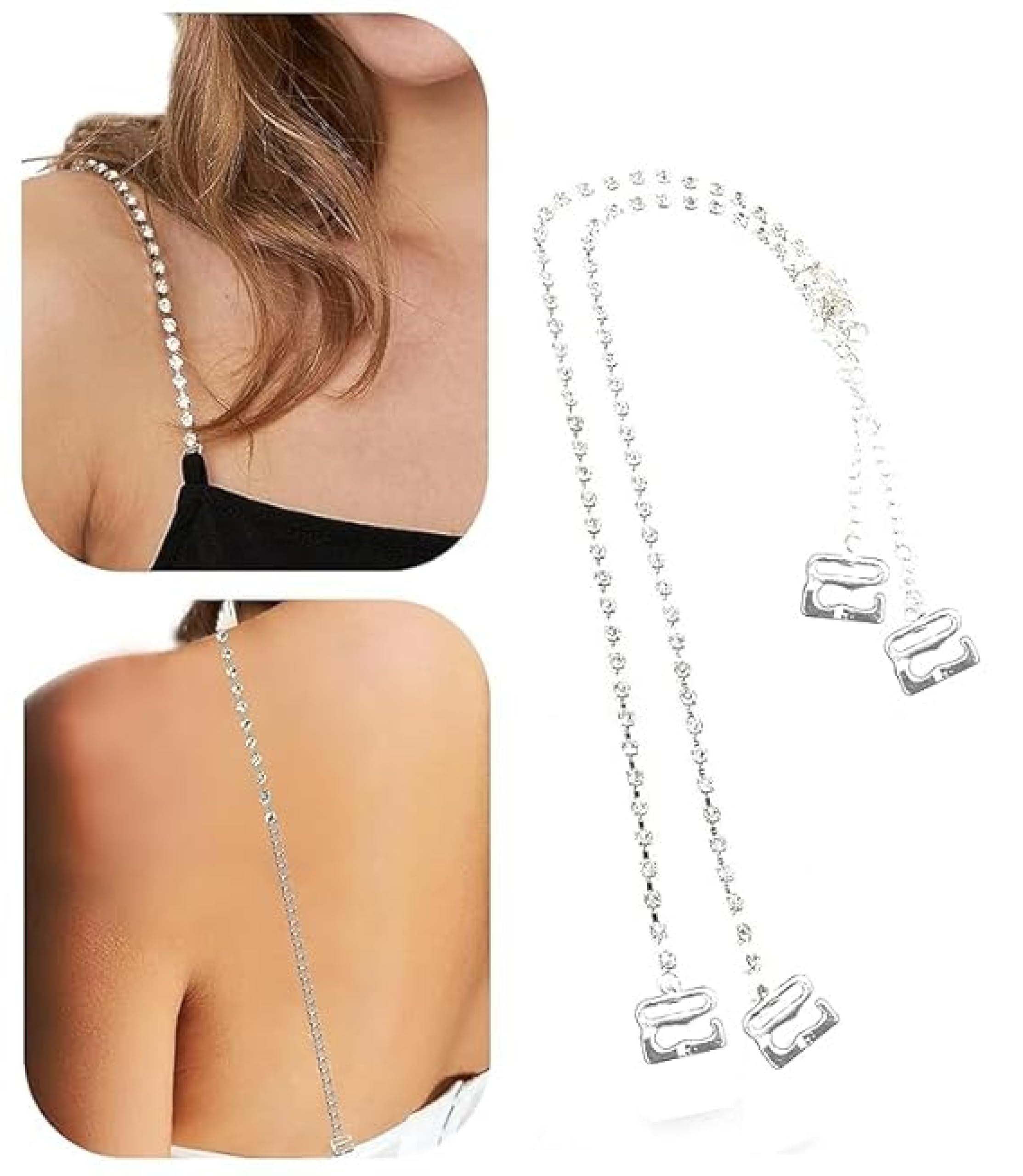 Rhinestone Bra Shoulder Straps, Crystal Shoulder Underwear Chain for Bridal Wedding Dress Bra | Women Body Jewelry (Silver) Bra Straps for Women