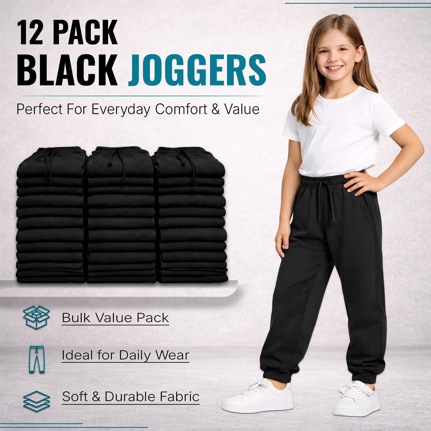Yacht & Smith 12 Pack of Girls Jogger Bulk Sweatpants, Comfy Lounge Joggers for Kids