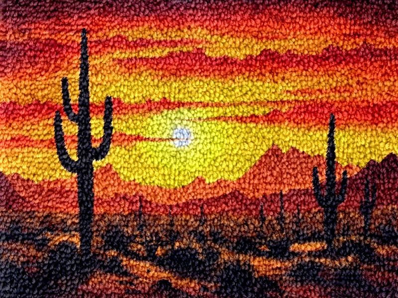 Cactus & Desert Latch Hook Kits Rug DIY Cushion Tapestry Making Crochet Hook Mat Making Kits Color Preprinted Pattern Canvas DIY Carpet Needlework Crochet Kits 52x38cm (cll-46)