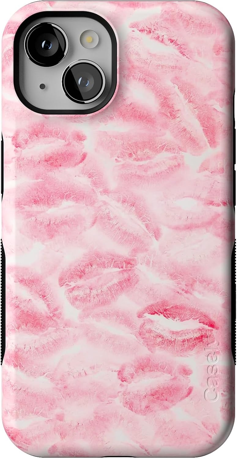 Casely iPhone 13 Case | Sealed with a Kiss | Pink Lipstick | Compatible with MagSafe | Bold Protective Case Design