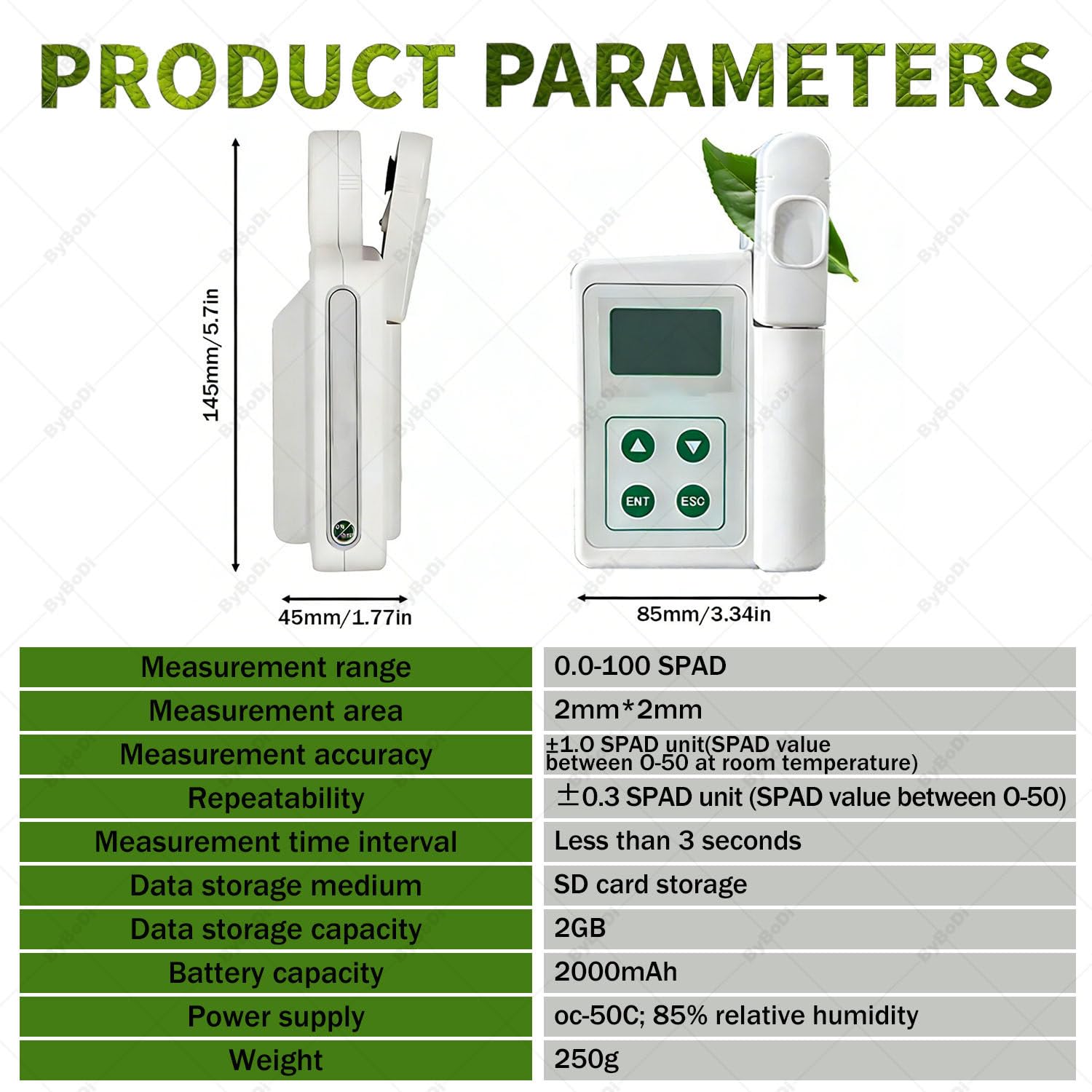 Medidor portátil de clorofila con SPAD y análisis de nitrógeno: A | comprobador portátil de clorofila, nitrógeno, temperatura y humedad, 2000 mAh, exportación de datos USB, para agricultores