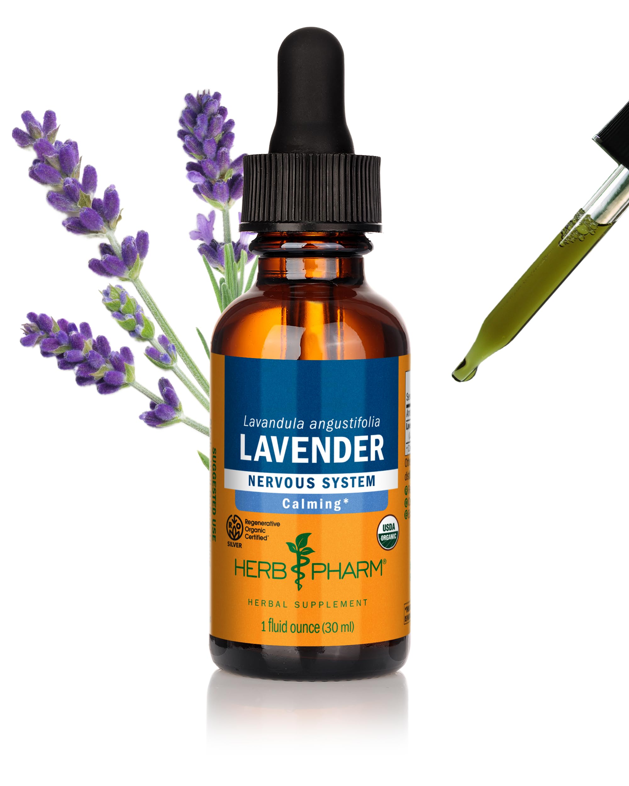 Herb Pharm Certified Organic Lavender Flower Liquid Extract for Calming Nervous System Support, 1 Fl OzUSDA OrganicRegenerative Organic CertifiedRegenerative Organic CertifiedRegenerative Organic CertifiedRegenerative Organic Certified
