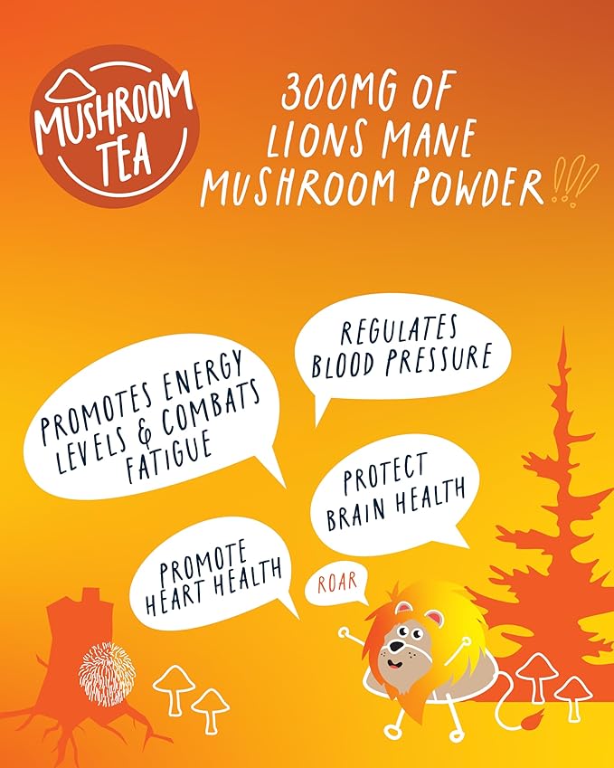Kubo Tea Lion's Mane Black Tea - High Caffeine Coffee Substitute | w/ 20 Servings | 155mg Caffeine Each | Organic Tea Bags | Pillow Bag Design | Biodegradable and Compostable Packaging